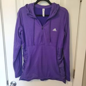 Women's Adidas half zip, purple, hoodie with thumbholes, climaheat, Size L